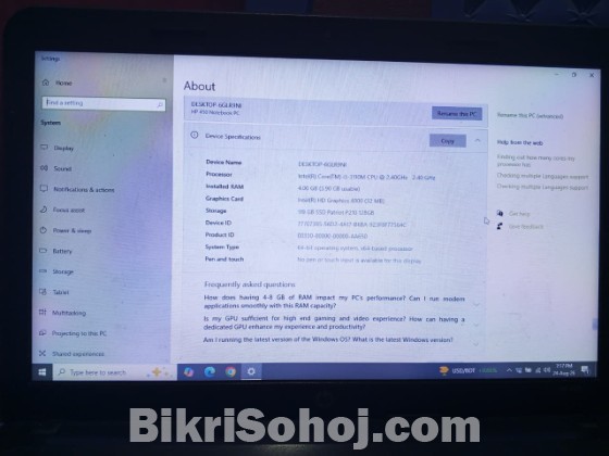 Laptop HP 15s 4GB Intel Core i3 HDD+SSD 128GB